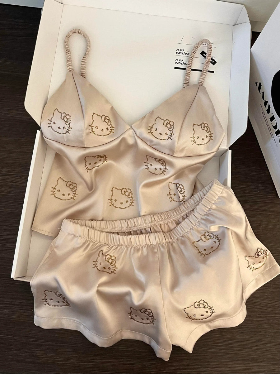 HelloKitty Satin Pyjama Set - Silky Lingerie - KittyCup - Heaven