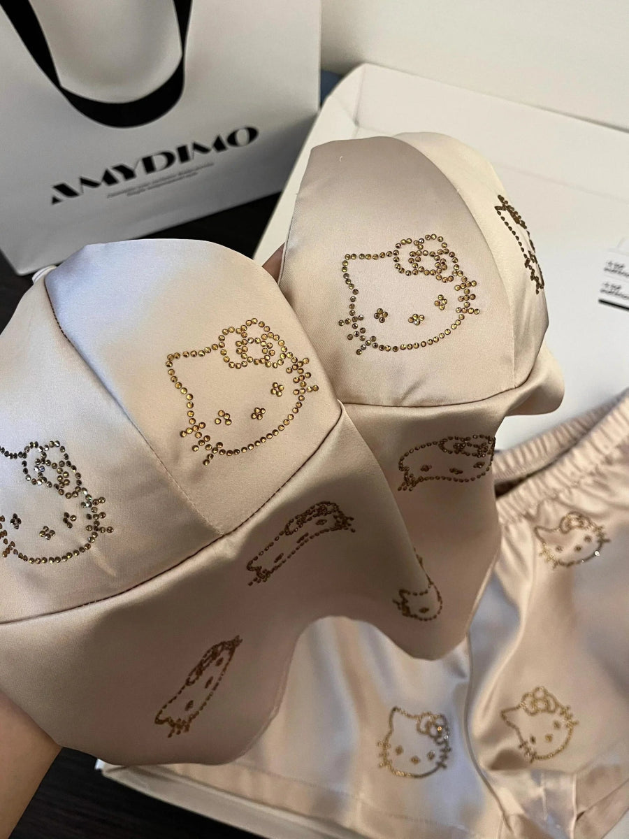 HelloKitty Satin Pyjama Set - Silky Lingerie - KittyCup - Heaven