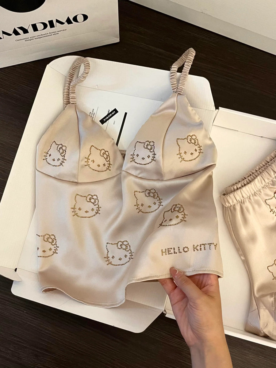 HelloKitty Satin Pyjama Set - Silky Lingerie - KittyCup - Heaven