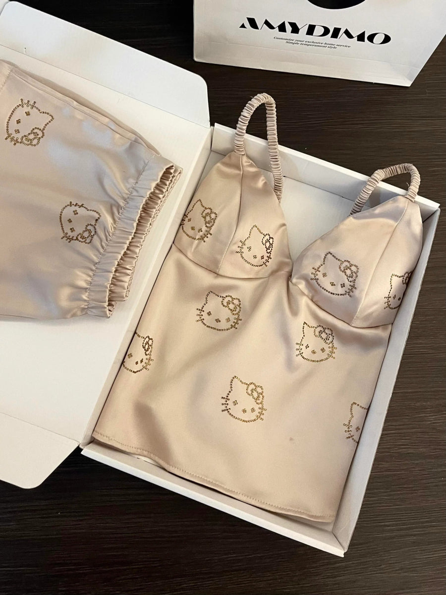 HelloKitty Satin Pyjama Set - Silky Lingerie - KittyCup - Heaven