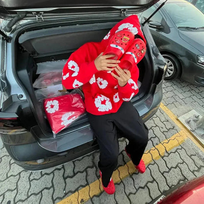 Denim-Tears Hoodie - Blumenkranz Rot - KittyCup-Heaven